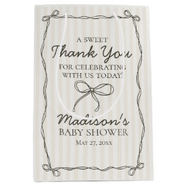 ブラックコケットボウベージュベビーストライプのシャワー特典 ミディアムペーパーバッグ