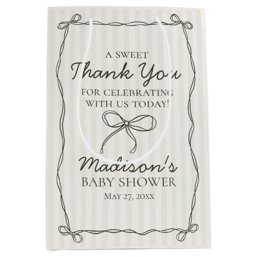 ブラックコケットボウベージュベビーストライプのシャワー特典 ミディアムペーパーバッグ (正面)