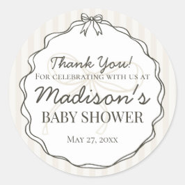 ブラックコケットボウベージュベビーストライプのシャワー特典 ラウンドシール