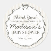 ブラックコケットボウベージュベビーストライプのシャワー特典 ラウンドシール (正面)