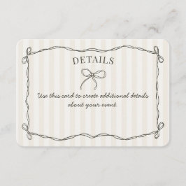 ブラックコケットボウベージュ詳細招待状インサート エンクロージャーカード