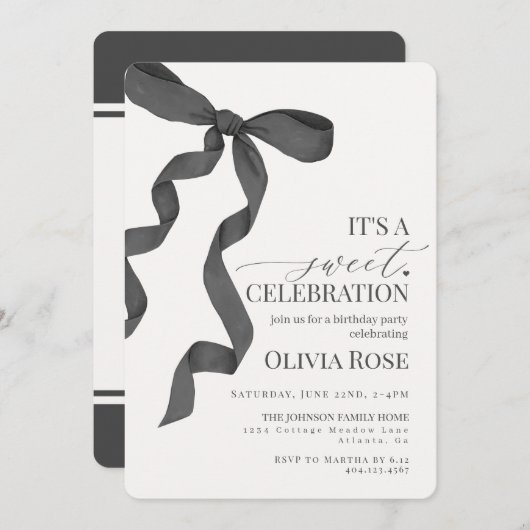 ブラックコケットボーガールバースデーパーティーの招待 (正面/裏面)