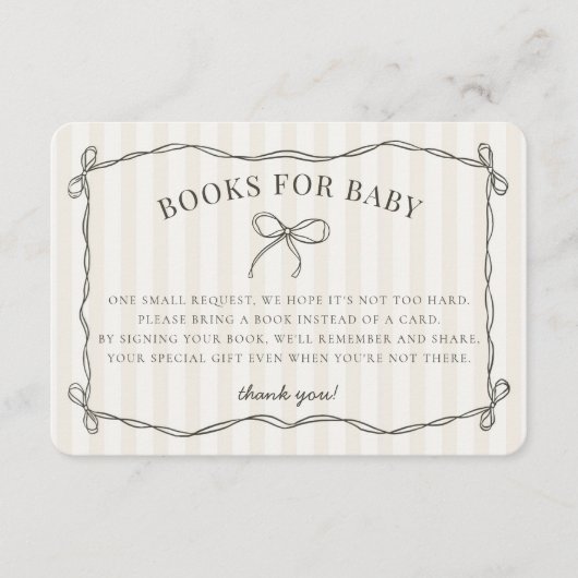 ブラックコケット弓ベージュシャワーブックベビー エンクロージャーカード (正面)
