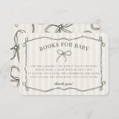 ブラックコケット弓ベージュシャワーブックベビー エンクロージャーカード (正面/裏面)