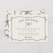 ブラックコケット弓ベージュベビーシャワーレジストリ エンクロージャーカード (正面/裏面)