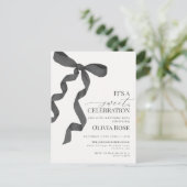 ブラックコケット ボウ ガール 誕生日パーティー招待状 ポストカード (スタンド正面)