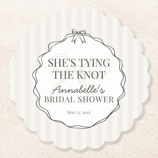 ブラックコケット ボウ ベージュ ブライダル シャワー ブランチ ペーパーコースター (正面)