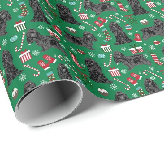 ブラックコッカースパニエル犬ドッグクリスマス ラッピングペーパー (ロールコーナー)