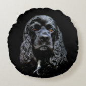 ブラックコッカースパニエル犬顔 ラウンドクッション (正面)