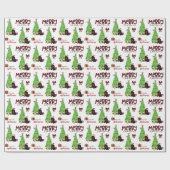 ブラックコッカースパニエル犬、鳥、クリスマスツリー ラッピングペーパー (フラット)