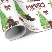 ブラックコッカースパニエル犬、鳥、クリスマスツリー ラッピングペーパー (ロールコーナー)