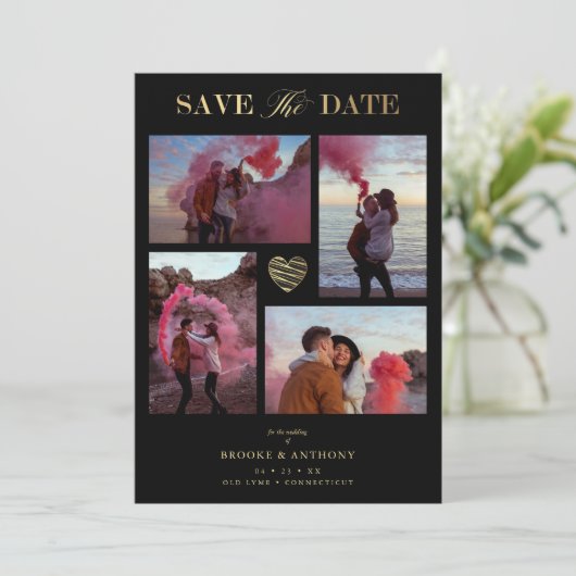 ブラックコラージュ結婚の金ゴールドハート4枚の写真Covid19 (スタンド正面)