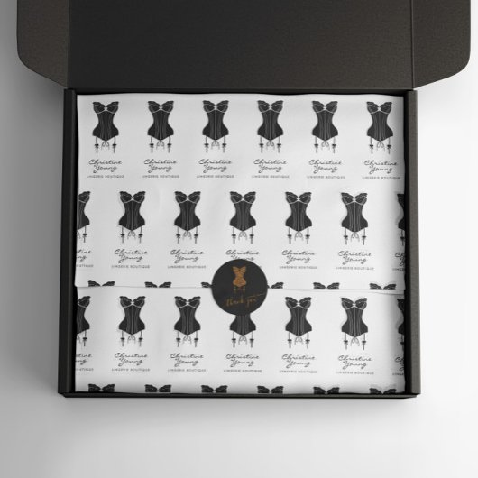 ブラックコルセットランジェリーブティックロゴティッシュペーパー 薄葉紙