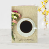 ブラックコーヒーとカーネーションがラップに乗ったカップ カード (黄色い花)