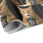 ブラックコーヒーカップで驚おもしろいいたオレンジ猫 ラッピングペーパー (ロールコーナー)