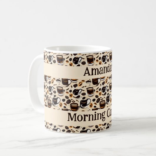 ブラックコーヒー油絵を描パターンパーソナライズされた コーヒーマグカップ (正面左)