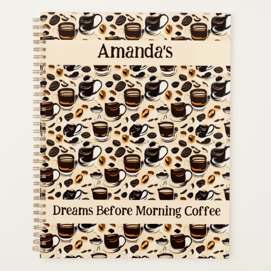 ブラックコーヒー油絵を描パターンパーソナライズされた プランナー手帳 (正面)