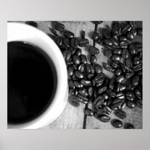 ブラックコーヒー&ホワイトコーヒー豆&コーヒーカップ16x20 ポスター