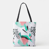 ブラックコーラルとアクア抽象芸術プリント名 トートバッグ (裏面)