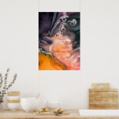 ブラックコーラルとオレンジ抽象芸術ミニマリストバイフィオン ポスター (キッチン)