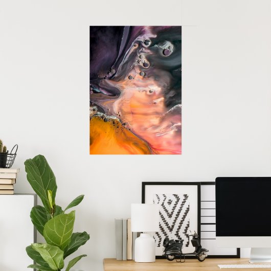 ブラックコーラルとオレンジ抽象芸術ミニマリストバイフィオン ポスター (ホームオフィス)