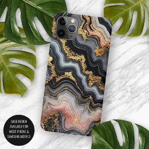 ブラックコーラルピンクホワイト金ゴールド大理石アートパターン iPhone 11 PRO MAXケース