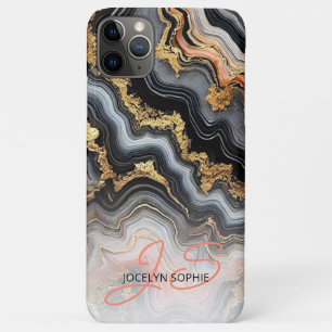 ブラックコーラルピンクホワイト金ゴールド大理石アートパターン iPhone 11 PRO MAXケース