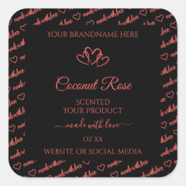 ブラックコーラルレッドワードクラウド製品ラベルハート スクエアシール