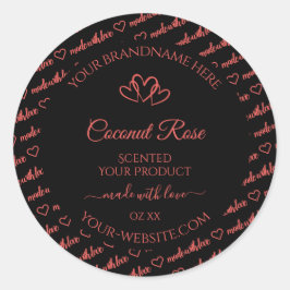 ブラックコーラルレッドワードクラウド製品ラベルハート ラウンドシール