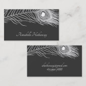 ブラックコールカード上の白い孔雀の羽 名刺 (正面/裏面)
