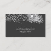 ブラックコールカード上の白い孔雀の羽 名刺 (裏面)