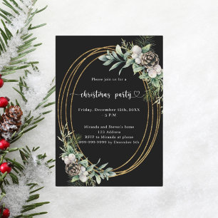 ブラックコーンパイン緑金ゴールドクリスマスパーティー 招待状