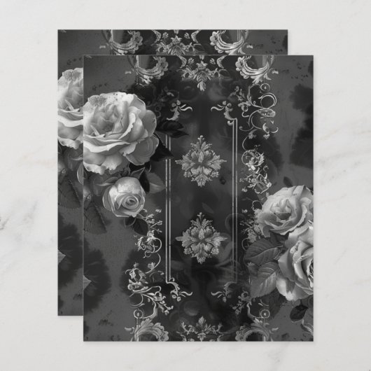 ブラックゴシックグランジフローラスクラップブック紙 (正面/裏面)