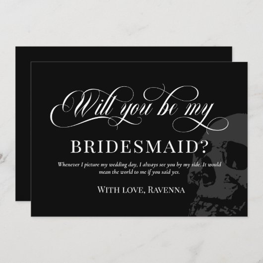 ブラックゴシックスカル結婚の方が私の花嫁になる 招待状 (正面/裏面)