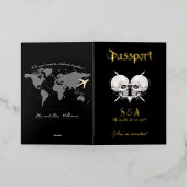 ブラックゴシックスケルトンパスポート結婚式招待状 箔グリーティングカード (外側レイダウン)