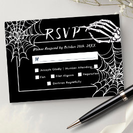 ブラックゴシックスケルトン 高級ハロウディングRSVP 出欠カード