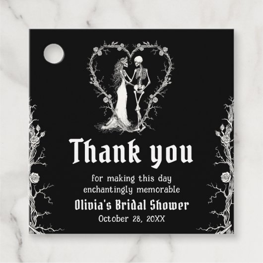 ブラックゴシックハロウィーンスケルトンブライダルシャワー フェイバータグ (正面)