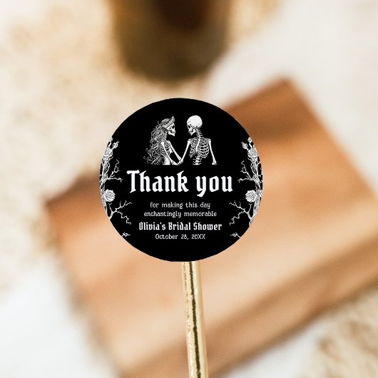ブラックゴシックハロウィーンスケルトンブライダルシャワー ラウンドシール