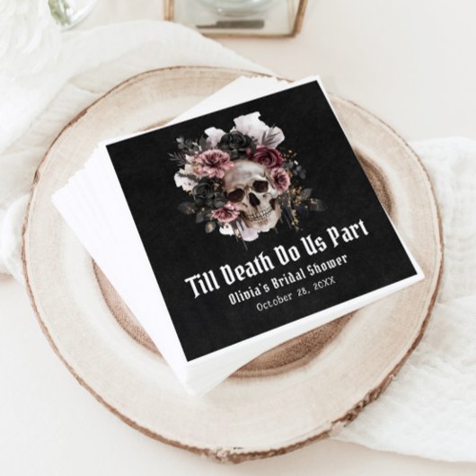 ブラックゴシックハロウィーンフローラスカルブライダルシャワー スタンダードランチョンナプキン
