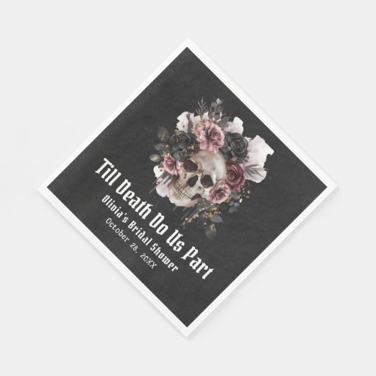 ブラックゴシックハロウィーンフローラスカルブライダルシャワー スタンダードランチョンナプキン (角)