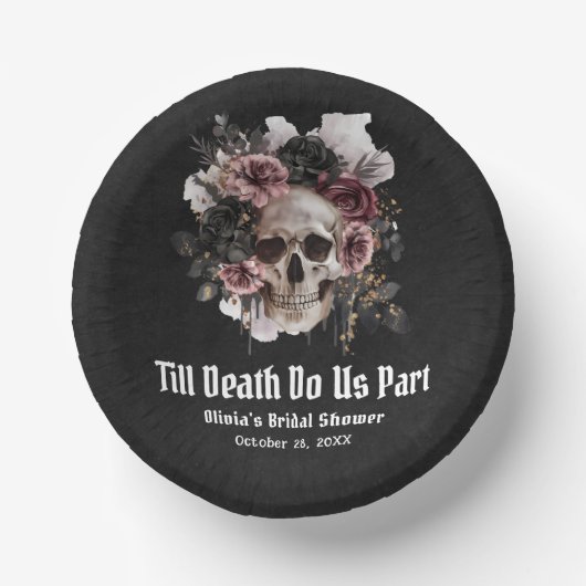 ブラックゴシックハロウィーンフローラスカルブライダルシャワー ペーパーボウル (正面)