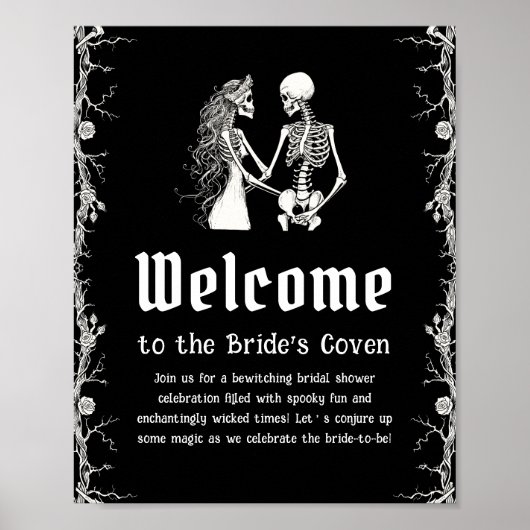 ブラックゴシックハロウィーンブライダルシャワーウェルカムサイン ポスター (正面)