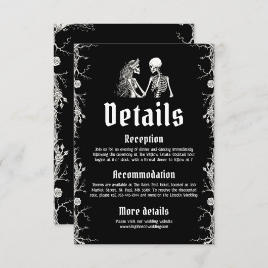 ブラックゴシックハロウィーン結婚骨格の詳細 エンクロージャーカード (正面/裏面)