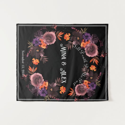 ブラックゴシックパーソナライズされたフローラ結婚ズ タペストリー (正面(横))