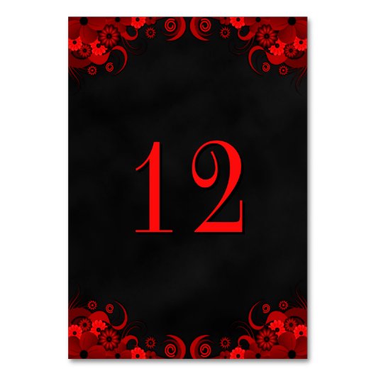 ブラックゴシックレッドフローラ披露宴テーブル番号カード テーブルナンバー (正面)