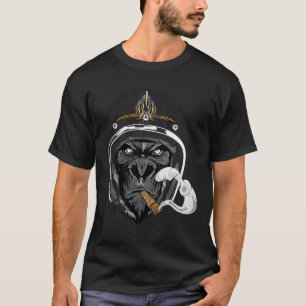 ブラックゴリラおもしろいバイクもしくは自転車に乗る人エイプヘルメットシガーライダーS Tシャツ