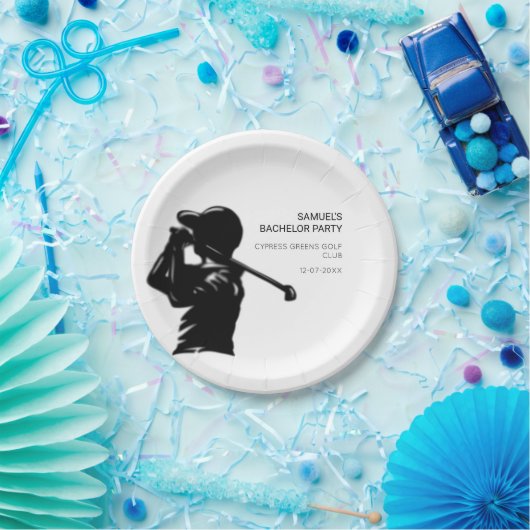 ブラックゴルファーゴルフ旅行バチュラーパーティ ミニマル ペーパープレート (パーティー)