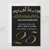 ブラックゴールデンエレガント招待状のためのあなたの誕生日 招待状 (正面)