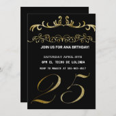 ブラックゴールデンエレガント招待状のためのあなたの誕生日 招待状 (正面/裏面)