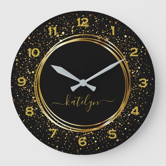ブラックゴールデングリッターダストモノグラム ラージ壁時計 (正面)